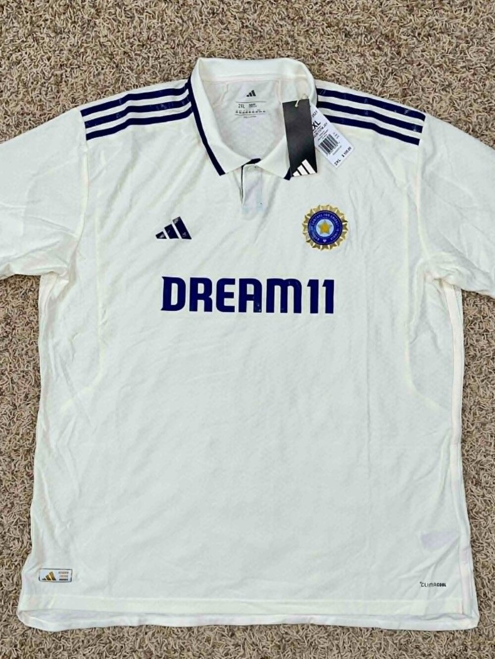 Adidas Men's India Cricket Test Match Jersey Off White KF2527, Size 2XL (New)